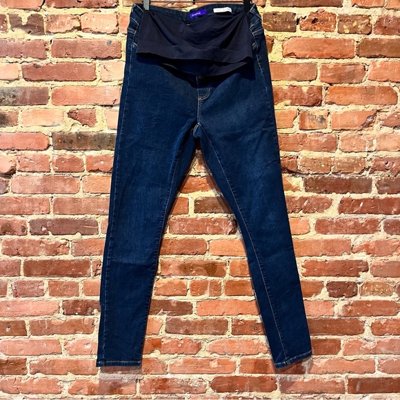 Seraphine Denim - Seraphine Organic Cotton Over Bump Maternity Skinny Jeans Dark Blue 12 Long Tall